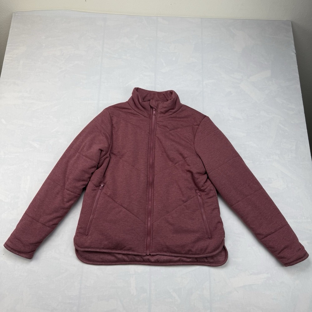 Three Dots Women's Burgundy Quilted Insulated Zip Up Jacket Size Small